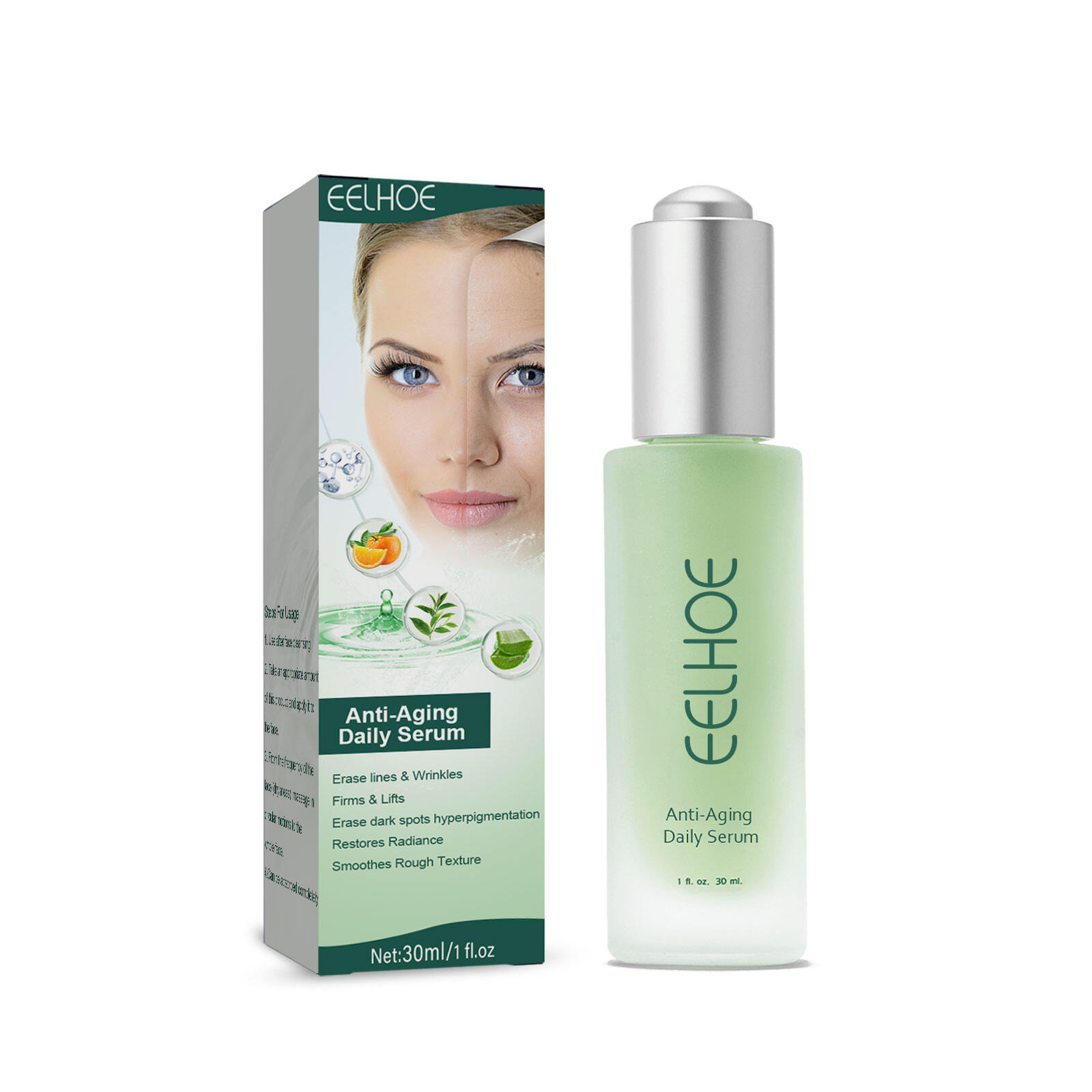 Eelhoe Anti Aging Daily Serum Lifting Firming Fade Fine Lines Dark Circle Whitening Repair Serum Shrink Pore Brighten Skin Tone Moisturizing Essence Smooth Blemish Skin Deep Anti-Wrinkle Face Serum（30