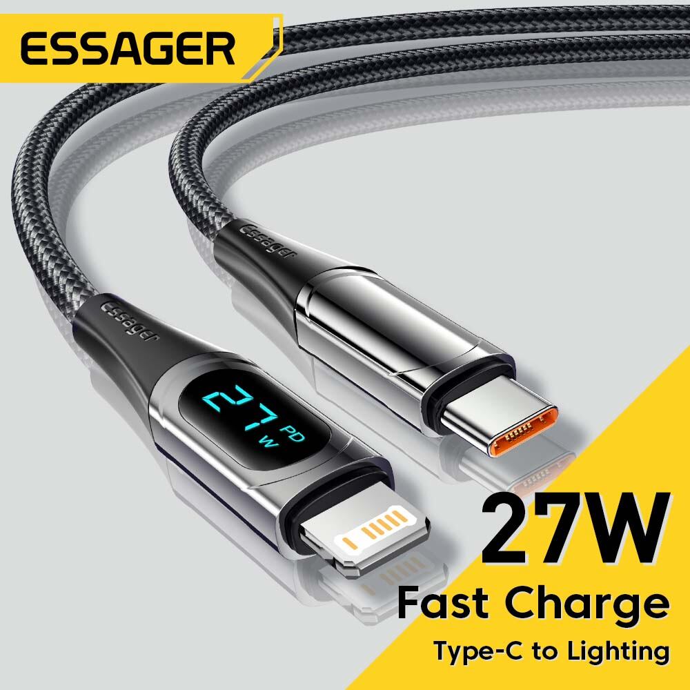 Essager PD 20W Type-C to Lightning Cable  LED Display Fast Charging Cable For Phone Charger Cable 13 12 11 XR Pro Max
