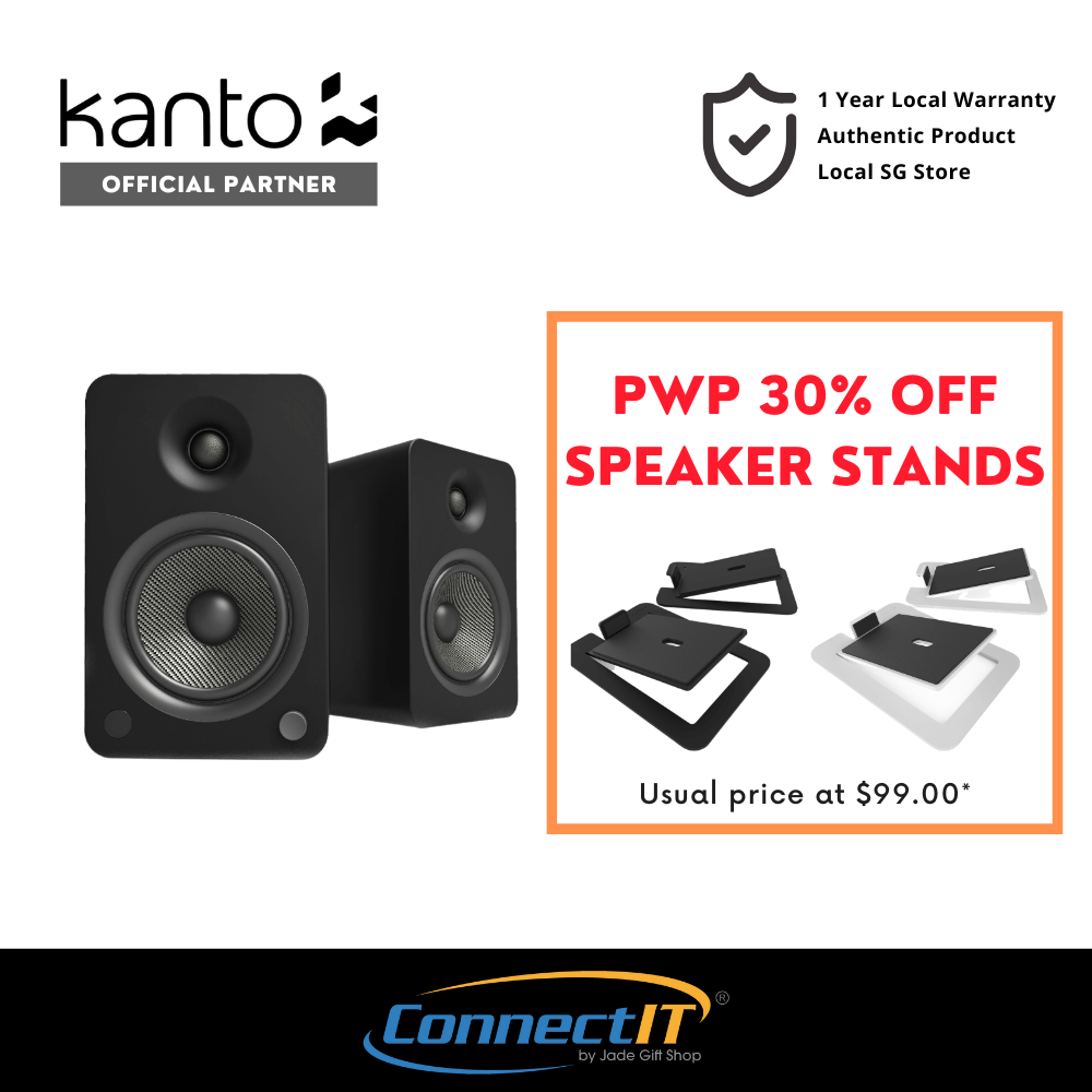 Kanto YU6 Powered Bookshelf Speaker with Wireless Bluetooth and Phono Preamp - Remote Control Included ( 1 Year Warranty )