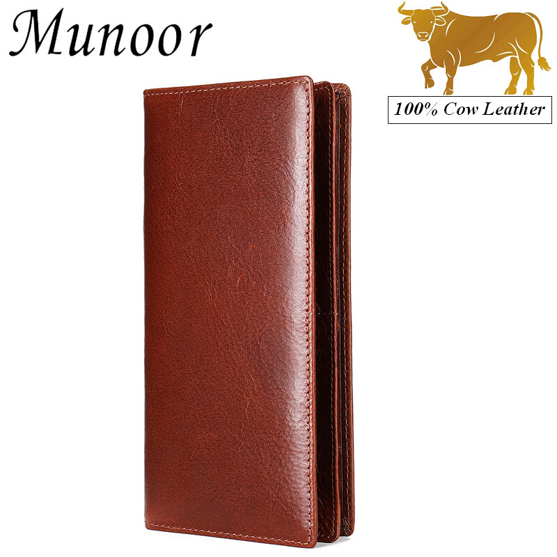 Munoor Original 100% Genuine Cow leather Long Clutch Bifold Wallet For Men Leather Card Holder Men Wallet Coin Purse for Men Gift Box Packing Dompet Lelaki kulit original beg duit lelaki