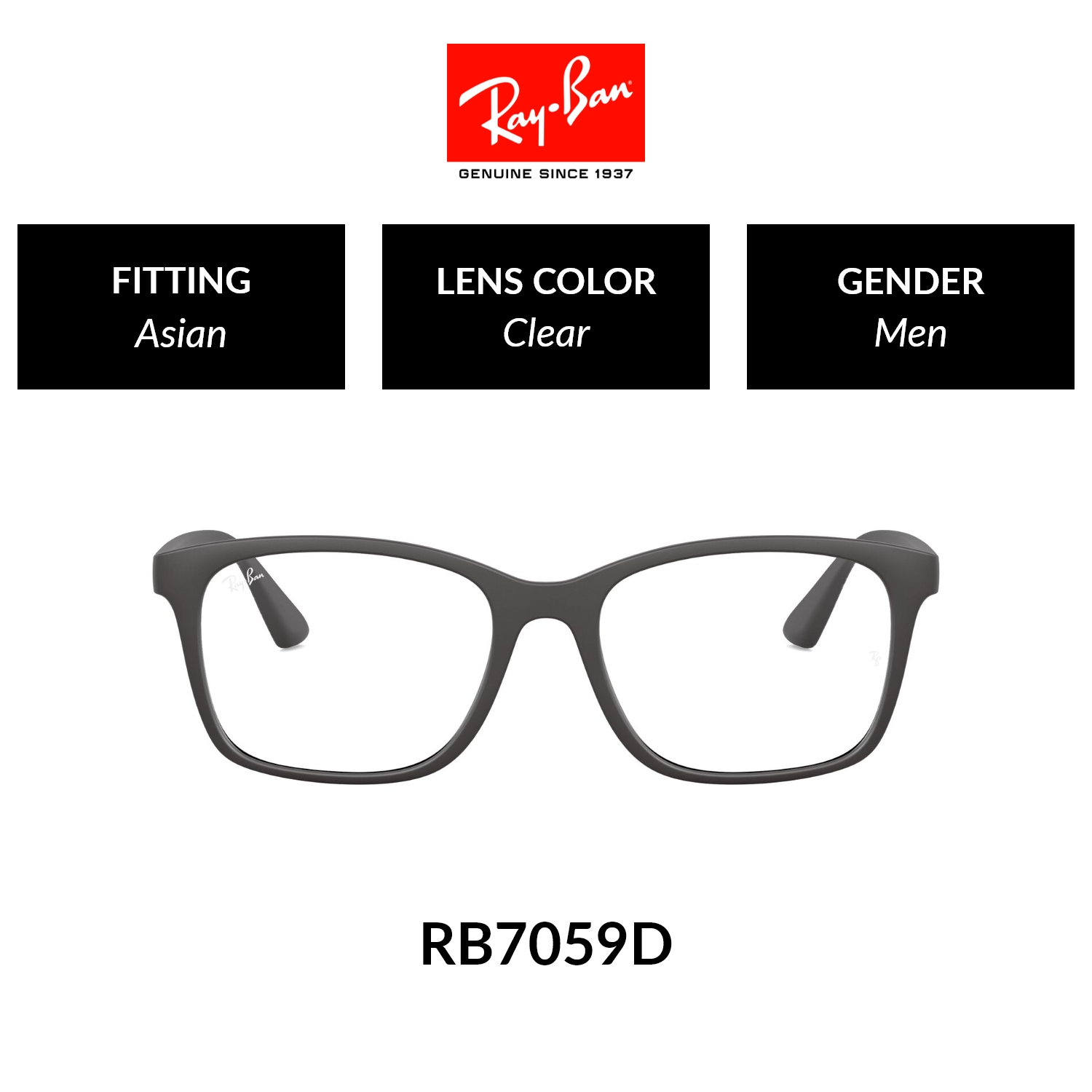Ray-Ban SQUARE  RX7059D 5196  Men Asian Fitting   Eyeglasses  Size 55mm