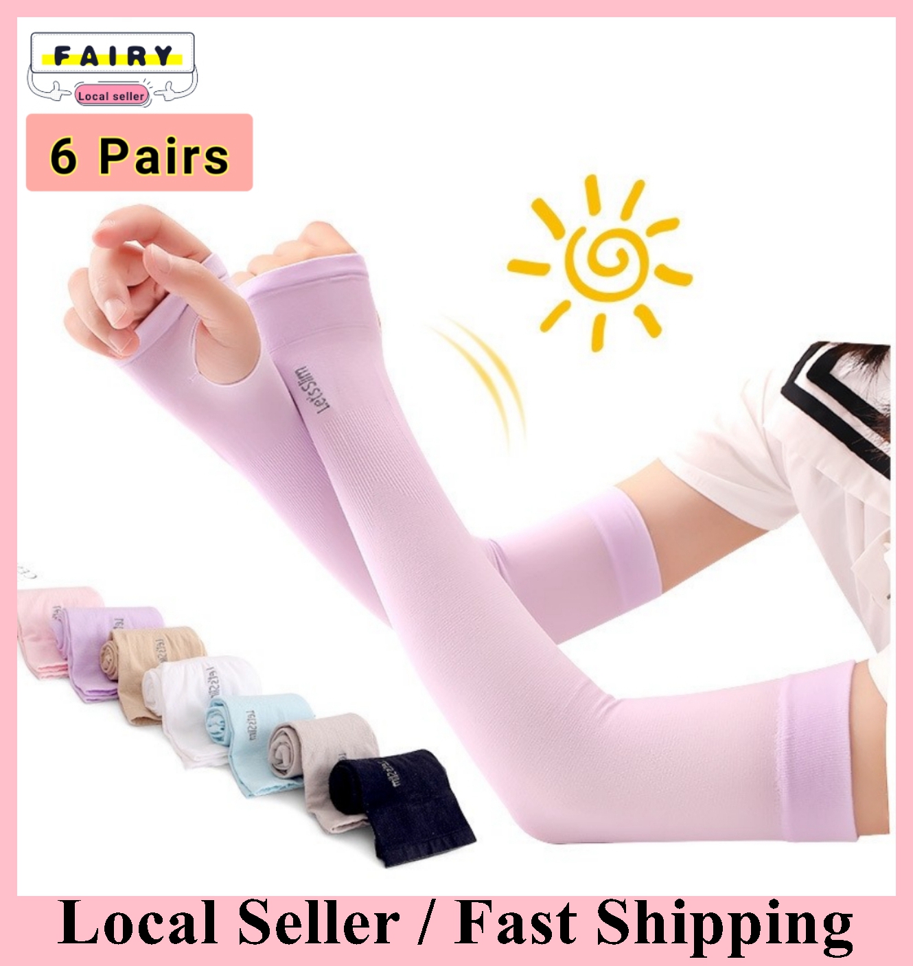 (Bundle of 6 Pairs) Anti-UV Arm Sleeve Sports Cooling UV Protection Outdoor Arm Cover Hand Socks Unisex Arm Sleeve for Men and Women Local Seller , Ready Stock