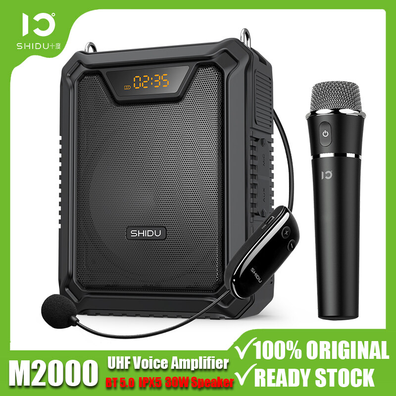 SHIDU M2000 UHF Wireless Voice Amplifier Powerful Portable 30W Bluetooth Speaker Waterproof with 2*Wireless Mic 5000mAh Large Capacity Rechargeable Battery PA Systems Speaker for Teachers Classroom Me