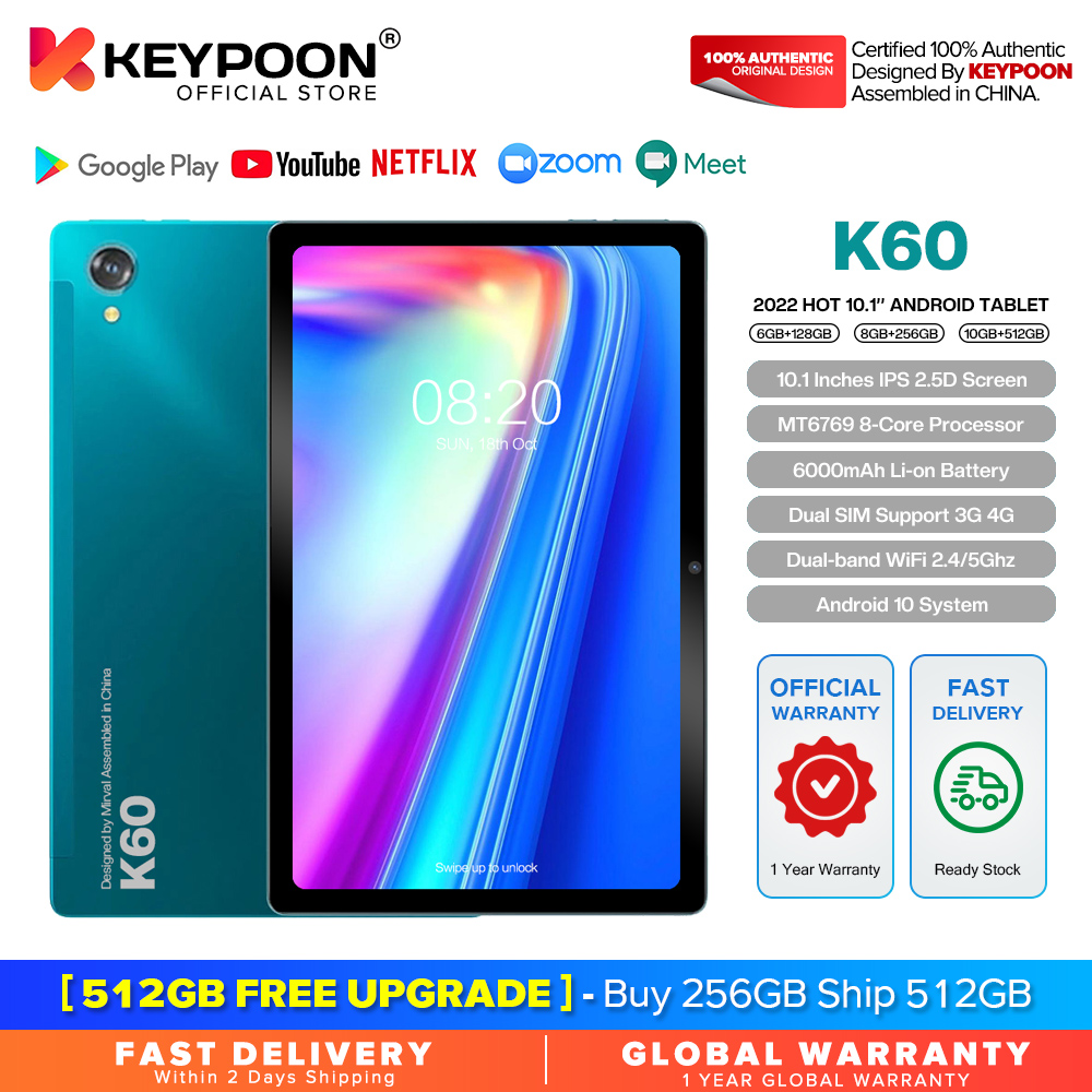 【2022 TOP1】 KEYPOON K60 Tablet PC 10.1 Inches Android 10 8800mAh Dual SIM 5G WiFi Online Classroom Meeting for Students 6GB 8GB 10GB RAM 128GB 256GB 512GB ROM