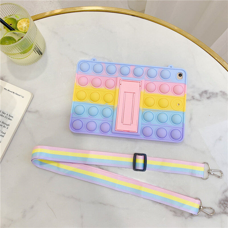 For Samsung Tab A 8.0 2019 SM-T290 T295 T297 Pop Fidget Toys Push It Bubble Case Stand Cover + Shoulder Strap