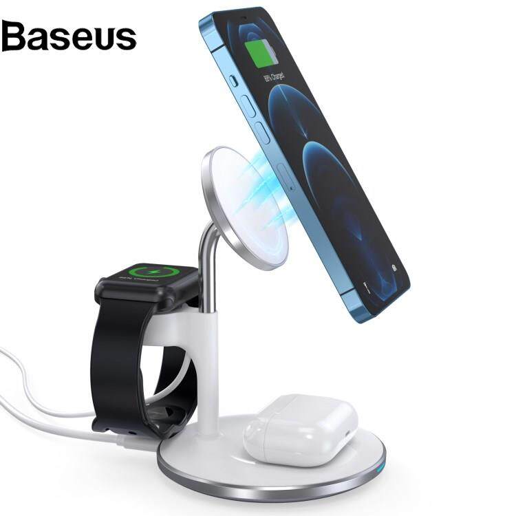 Baseus CHOETECH T586F 3 in 1 Magnetic Wireless Charger for Mobile Phone / Watch / Headset 15W Max Charging Dock Desktop Stand