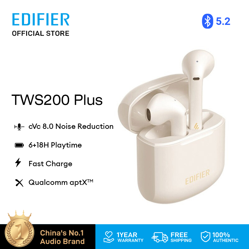 Edifier TWS200 Plus True Wireless Stereo Earbuds Qualcomm AptX Bluetooth 5.2 up to 24hrs playtime Noise Cancellation
