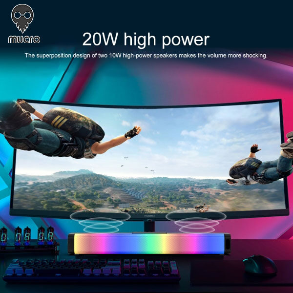 Mucro LP-18 20W Stereo Home Theater Soundbar Rectangle Colorful Bluetooth Speaker with Remote Control, US Plug