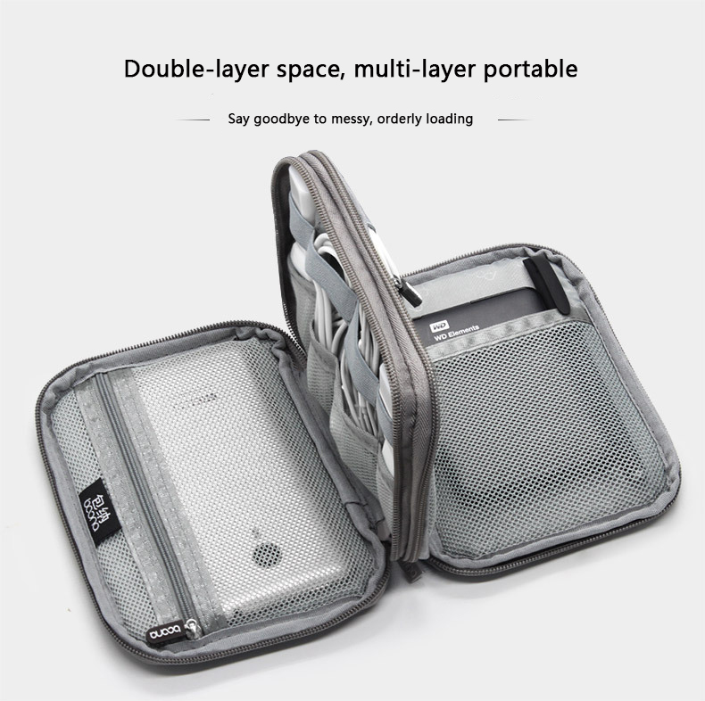 Lune Electronic Organizer Bag Power Bank Pouch 2 layers Large Capacity Storage Bag for Mobile power, Electronic Accessories USB Cable Charger Traveling Storage Bags