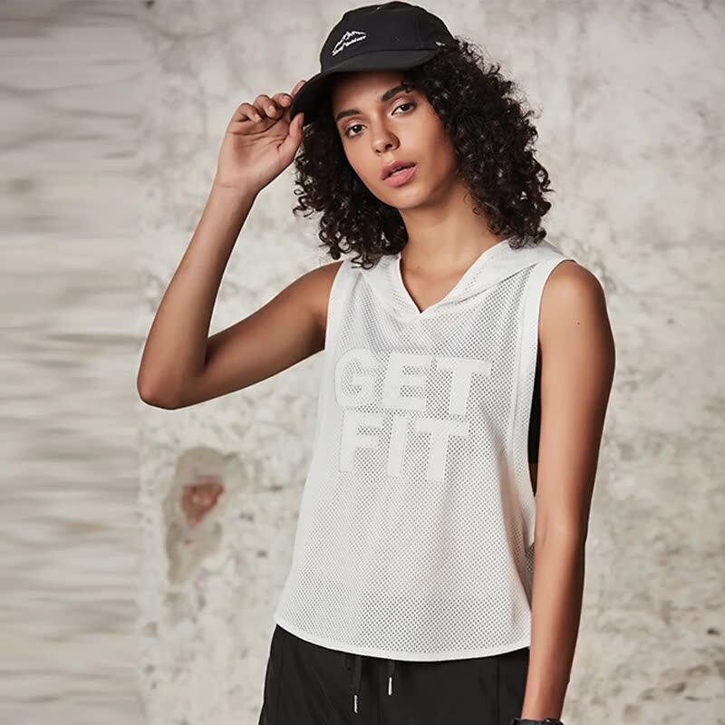 Summer Sports Women Yoga Tank Tops Loose Hoodies Running Fitness Crop Top Mesh Hooded Sleeveless Vest Dry Fit