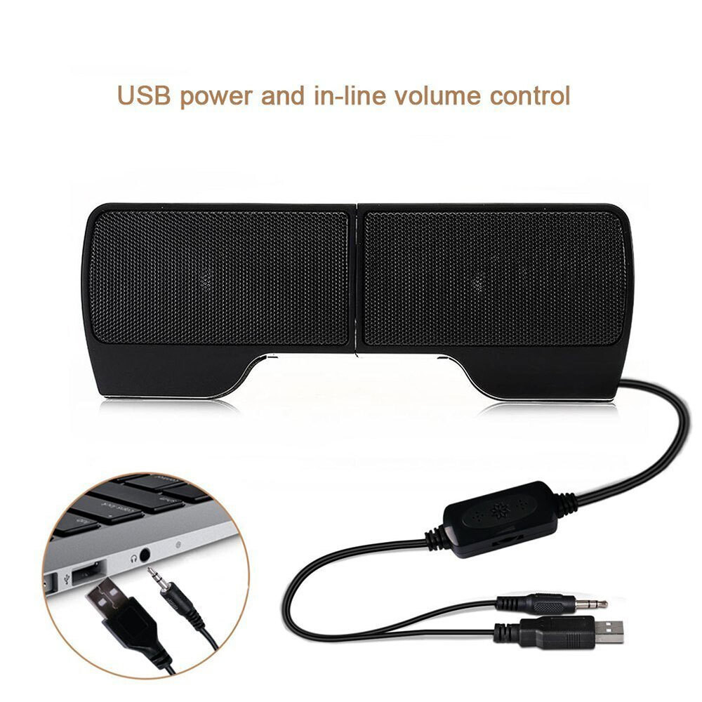 Stereo Sound Computer Speakers 3.5mm USB Clip-On Soundbar for Desktop Laptop PC