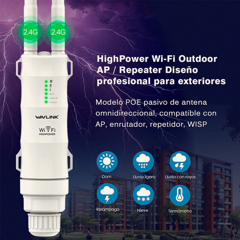 Wavlink N300 High Power Outdoor Weatherproof 30dbm Wireless Wifi Router/AP Repeater 2.4G 1000mW 15KV Outer Detachable Antenna