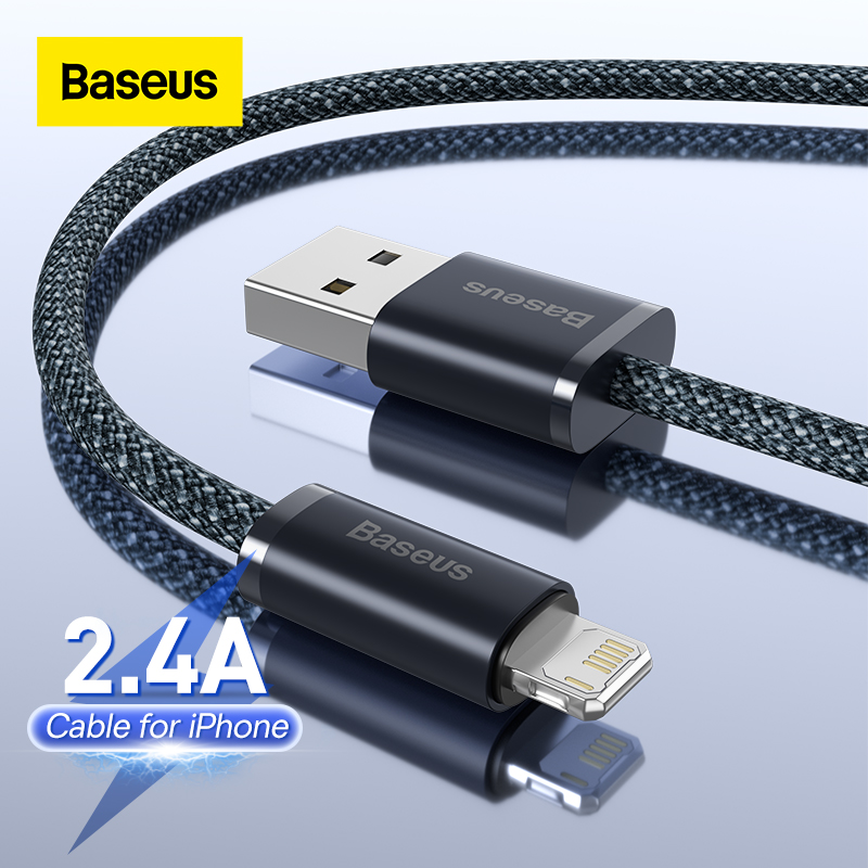 Baseus 2.4A USB Cable For iPhone 14 13 12 11 Pro Max XS XR 8 7 Fast Charging Cable Data Wire Cord