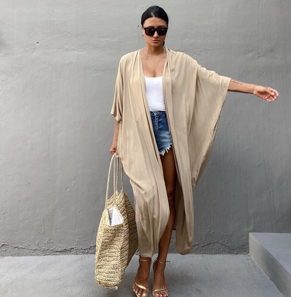 Beach Cover Up Kimono Women Summer 2022 New Pareo Swimsuit Cape Solid Bohemian Tunic Dresses Bathing Suits Dropshipping