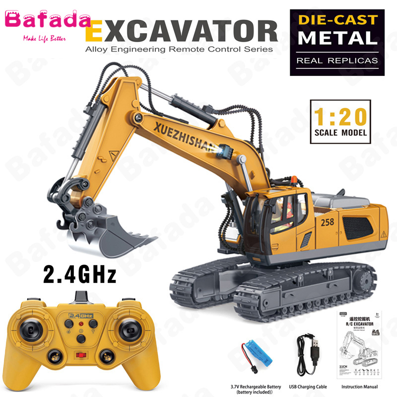 Bafada 1:20 High Simulation Remote Control Excavator RC Crawler Tractor Toy,270° Rotating Truck RC Car,6 Channel Construction Vehicle with Flashing Lights