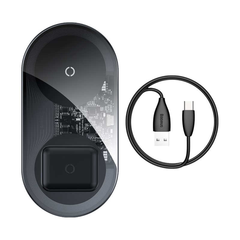 Baseus Simple 2in1 Wireless Charger 18W Max For Phones+Pods Transparent Black