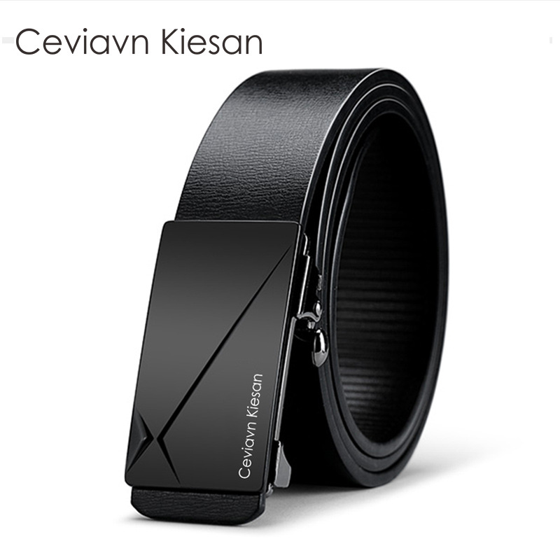 2022 Men's 3.3cm Business Genuine Cow Leather Belt Toothless Automatic Buckle Suit Pants Belts for Men 105-130cm