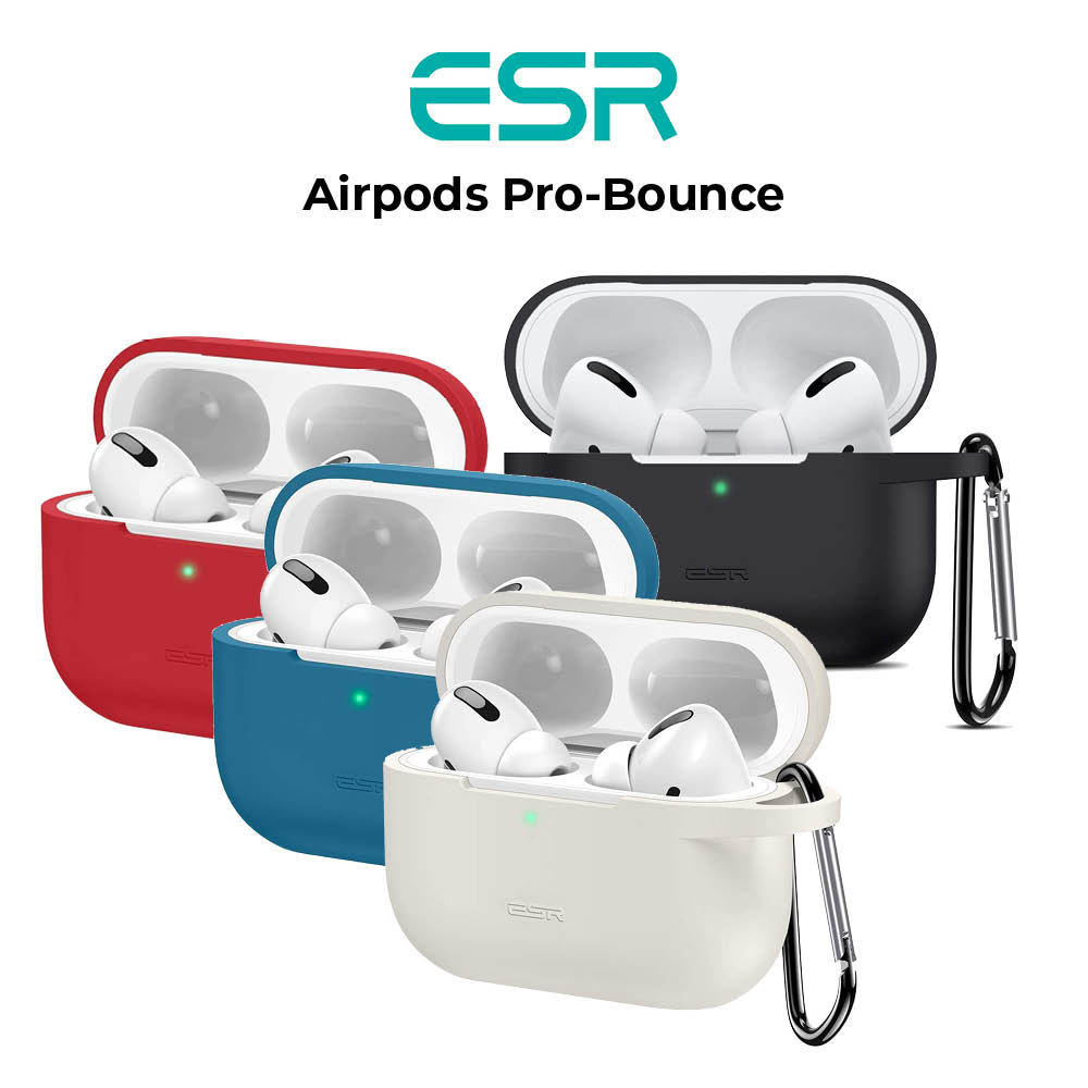 ESR Compatible with AirPods Pro Case, Silicone Case with Carabiner for AirPods Pro Charging Case [Front LED Visible] [Shock-Absorbing] Soft Slim Case – Black