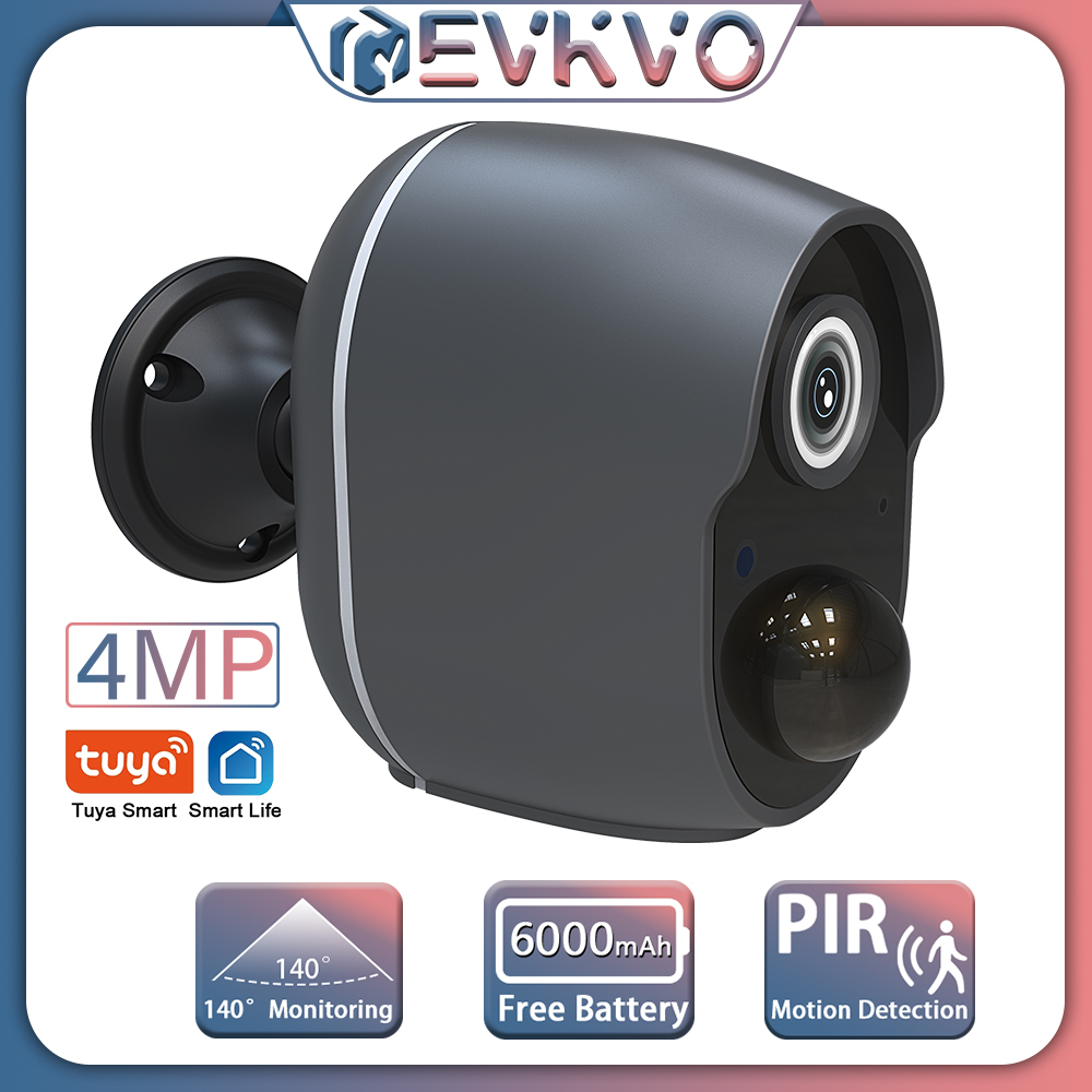 EVKVO 4MP Tuya Smart Life APP Battery IP Camera WiFi Wireless PIR Motion Home Security Camera Outdoor Waterproof Video Surveillance CCTV Camera