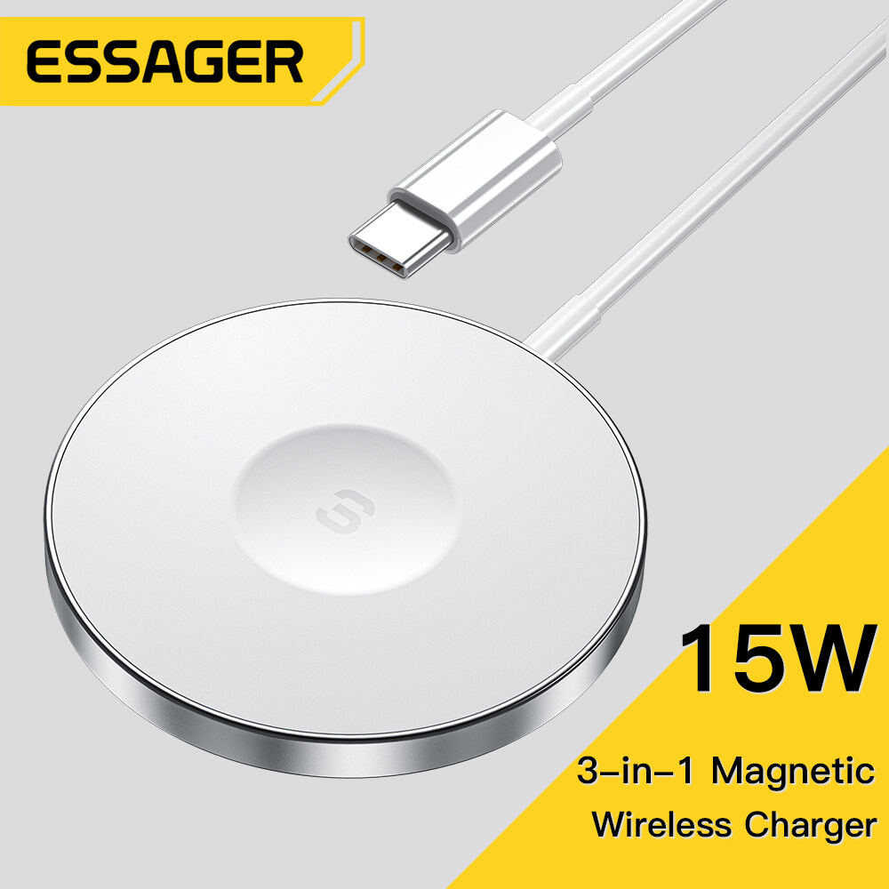 Essager Magnetic Induction 15W Wireless QI charger 3 in 1 phone Fast Charging Stand For Iphone 14 Airpods Pro Apple watch Ios Macsafe