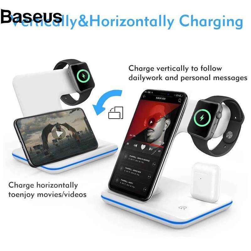 Baseus Z5 Upgraded 3-in-1 15W Wireless Charger Qi Fast Charging Stand Dock for iPhone Android iWatch AirPods