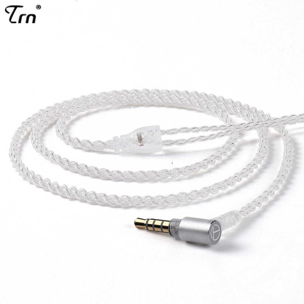 TRN A2 Replacement Earbuds Cable Silver Plated 3.5mm Upgrade Audio Earphone Wire MMCX/SPin/2Pin 0.75mm 0.78mm Headsets Cable For BLON BL03 Moondrop Aria KATO KZ EDX ZSN Pro CCA CA16 Pro TRN MT1 Pro TF