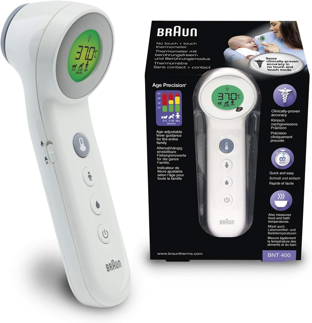 Braun 3-in-1 No Touch + Touch Forehead Thermometer with Age Precision - BNT400