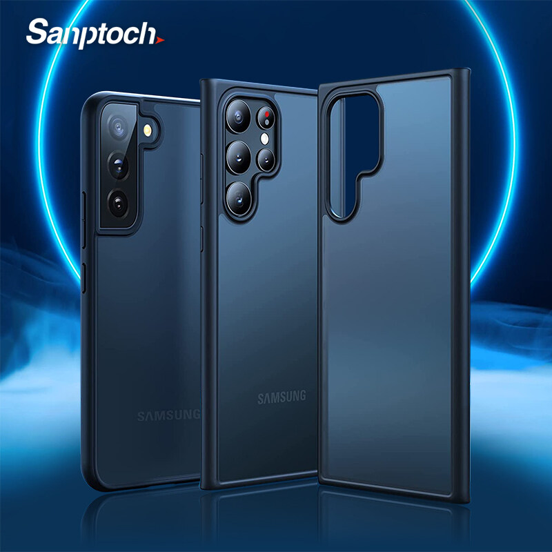 Sanptoch Military Shockproof Phone Case For Samsung Galaxy S22 / S22+ / S22 Ultra Translucent Matte Cover For Galaxy S21 / S21 Plus / S21 Ultra 5G Hard Back + Soft Edge Slim Protective Casing - Black