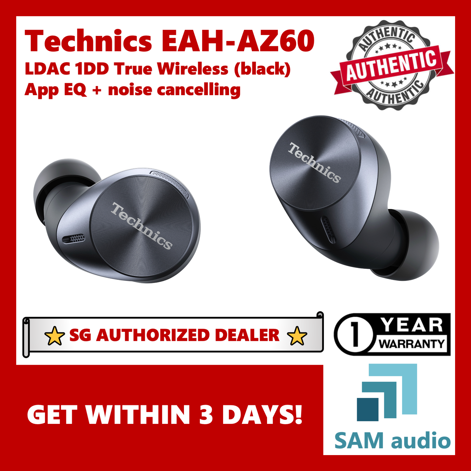 [?SG] Technics AZ60, LDAC Hi-RES True Wireless Earbuds Earphones, 8mm diaphragm, 8x mic noise reducing, Hifi Audio (EAH-AZ60)