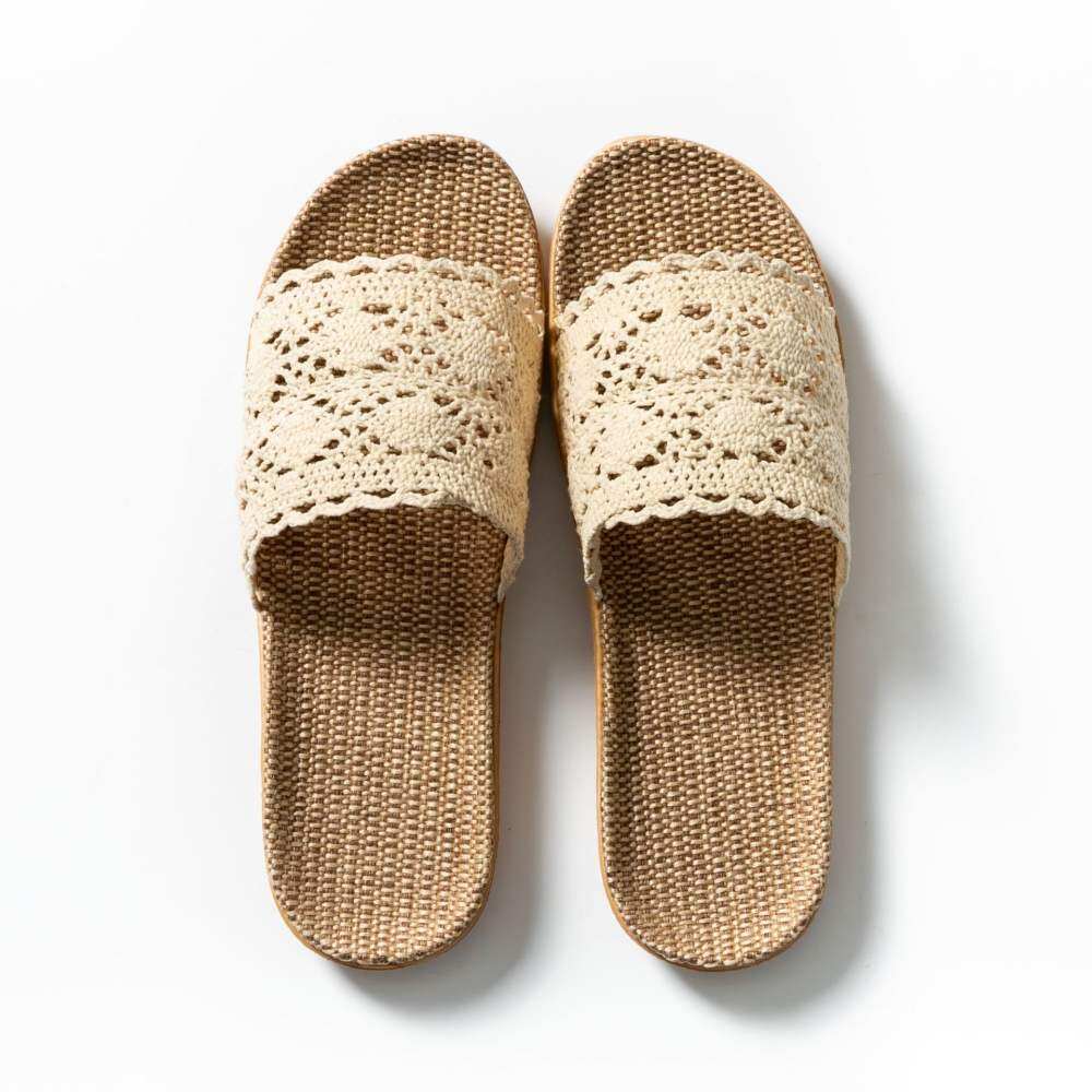 Summer Lace Ladies Sandals and Slippers Home Indoor Non-slip Floor Home Linen Slippers Female Home Use All Seasons Comfortable and Breathable Home Slippers