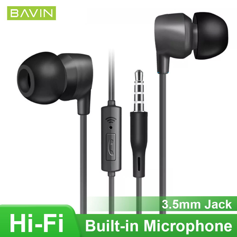 BAVIN Earphone Wired Headset 3.5mm Jack with Built-in Mic Waterproof and Silicone Bud for Powerful Sounds Comfortable On-ear HX851