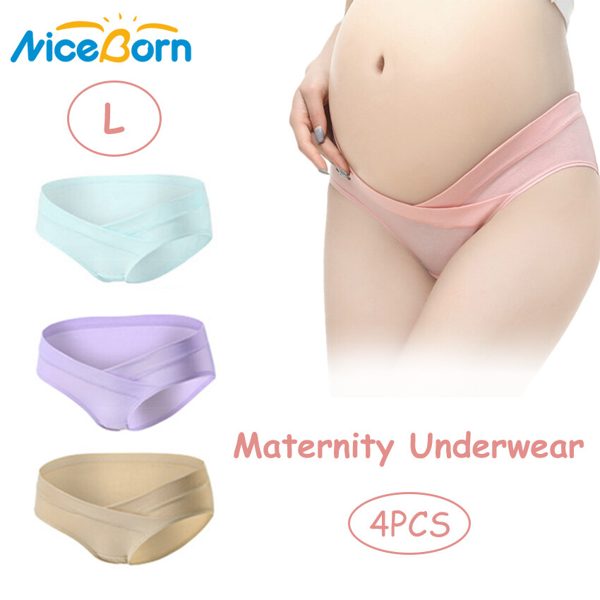 NiceBorn 4PCS Pregnant Underpants High Quality Pregnant Women Panties Cotton Low-waist High-waist Briefs U-shaped Maternity Panties Females Underwear (L-2XL)