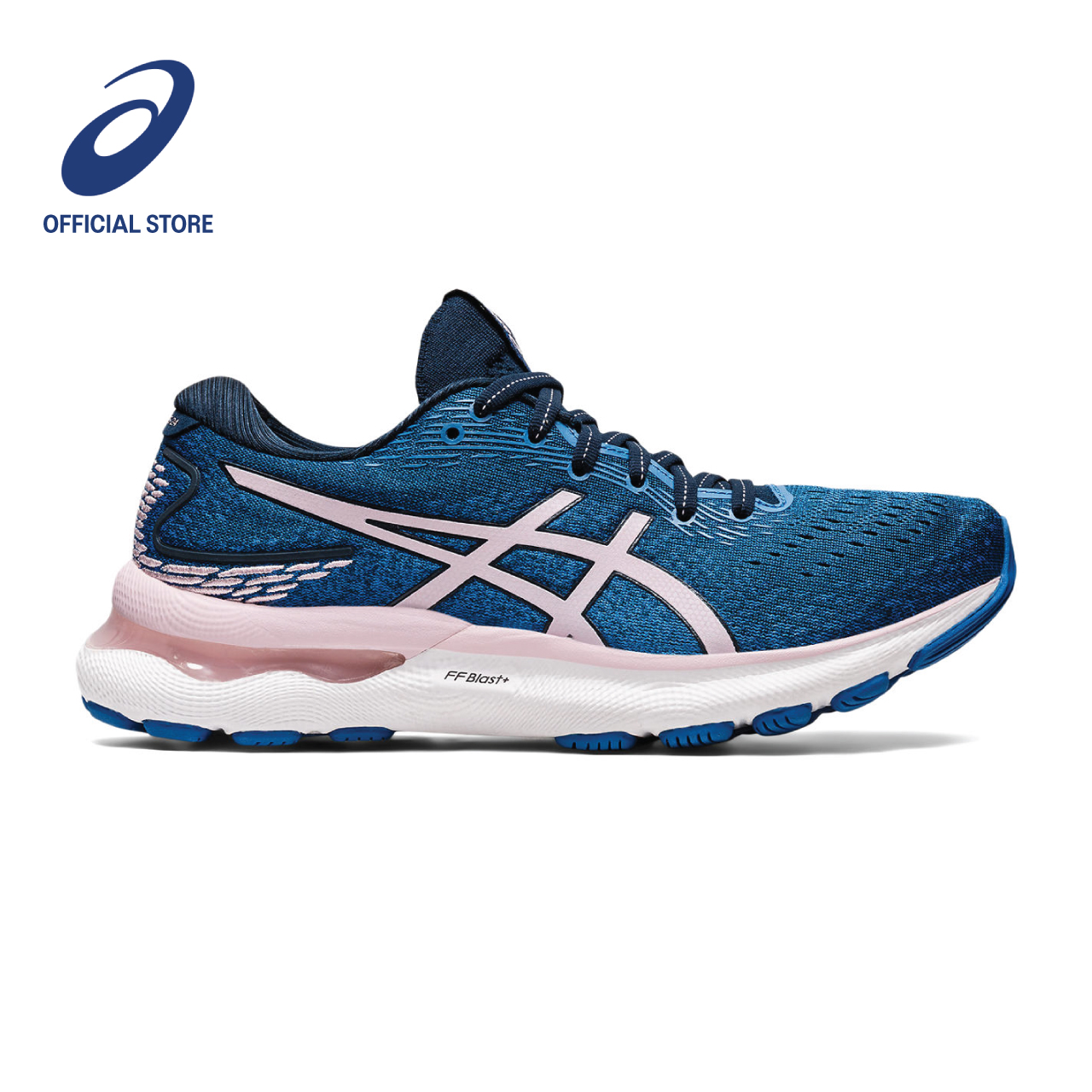 ASICS Women GEL-NIMBUS 24 Running Shoes in French Blue/Barely Rose