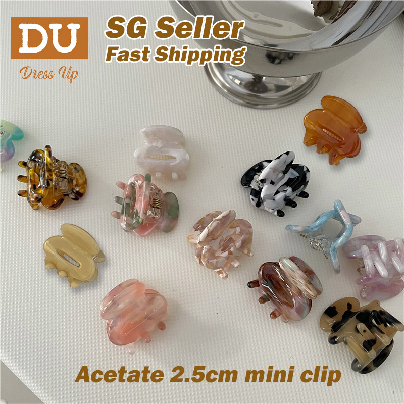 [SG?Tight & Cute] 2pcs set Korean Style 2.5cm Cute Mini Hair Claw Side Hair Clip, Beautiful Acetate Hair Grip hair accessories for kids girls women, Dress Up
