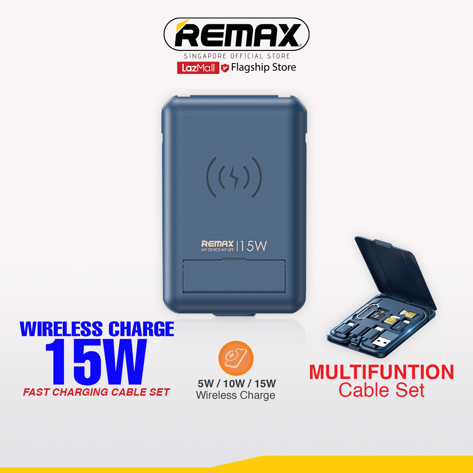 [Remax Energy] RP-W59 60W Fast Charging Cables + 15W Wireless Charger Type-C Mobile Phone Data Cable USB Charger Set Storage Box