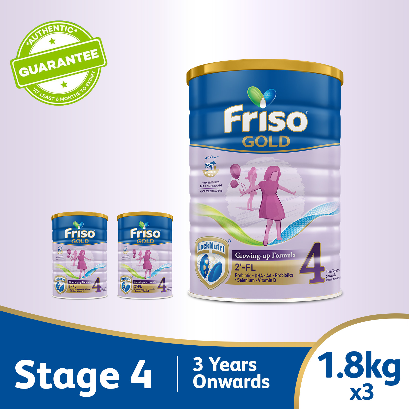 Friso Gold 4 Growing Up Milk with 2'-FL 1.8kg for Toddler 3+ years Milk Powder (Bundle of 3)