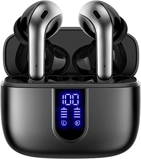 【2022 NEW】COTIN X08 Bluetooth Headphones True Wireless Earbuds 60H Playback LED Power Display Earphones with Wireless Charging Case IPX5 Waterproof in-Ear Earbuds with Mic for TV Smart Phone Computer 