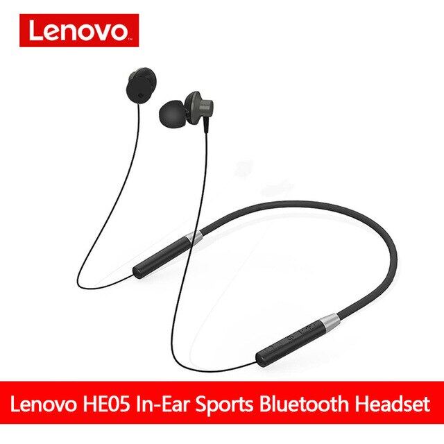 100% original Lenovo HE05 earphones Bluetooth 5.0 Wireless Earbuds Magnetic Neckband Sports Earphones IPX5 Waterproof Sport Headset with Noise Cancelling Mic HE05