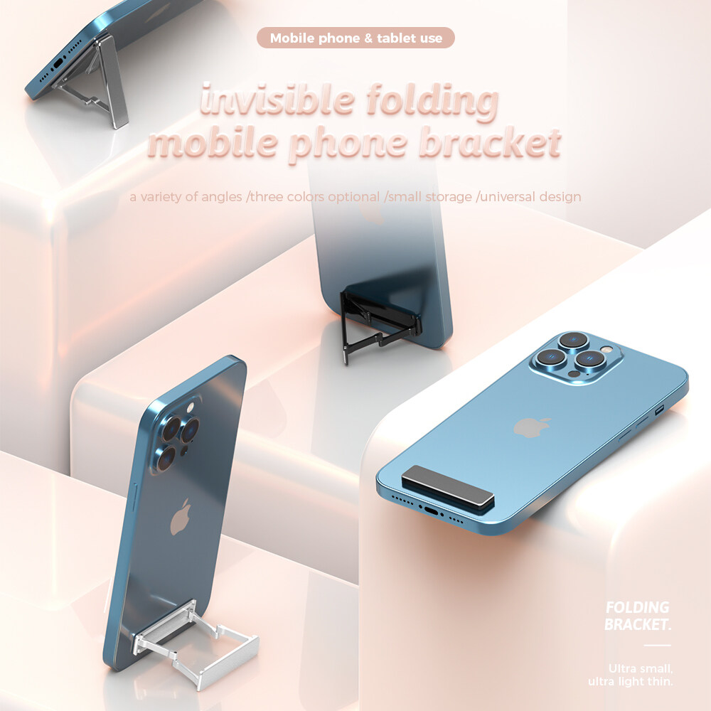 ZUZG Mini Aluminum Alloy Mobile Phone Back Bracket Small Bracket Mini Double Pole Support Bracket Invisible Folding Holder for Universal iPhone OPPO Vivo Realme Xiaomi