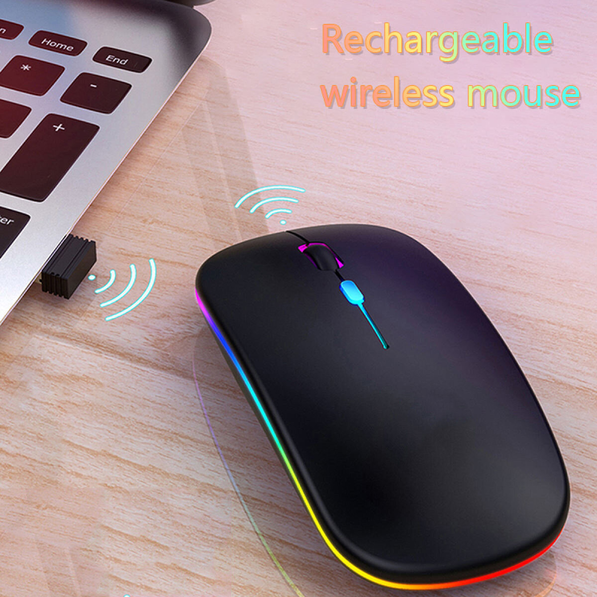 【100% Original】Rechargeable Silent Wireless Mouse for Gaming Office DPI 1600 Optical Ergonomic Gaming Mouse PC Computer Laptop Mouse Black Silver