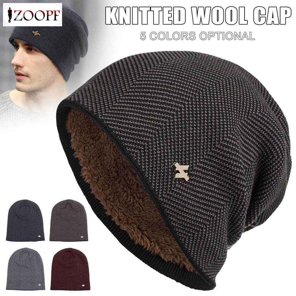 ZOOPF Plus Velvet Head Cap knitted Thick Windproof Warm and Comfortable Cap for Men Winter Outdoor