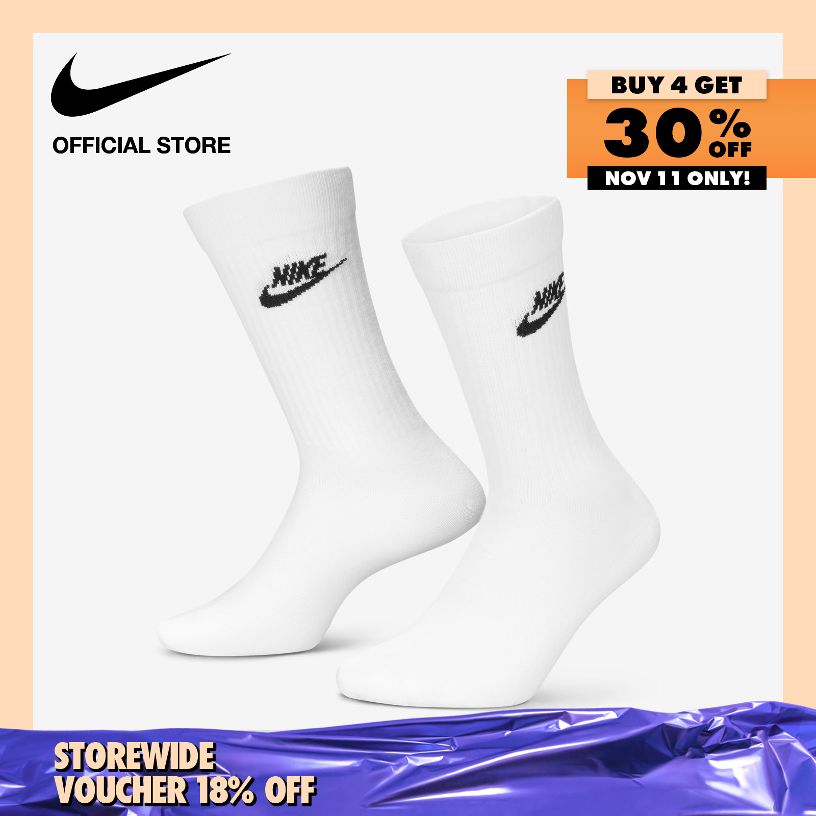 Nike Unisex Sporstwear Everyday Essential Crew Socks (3 Pairs) - White