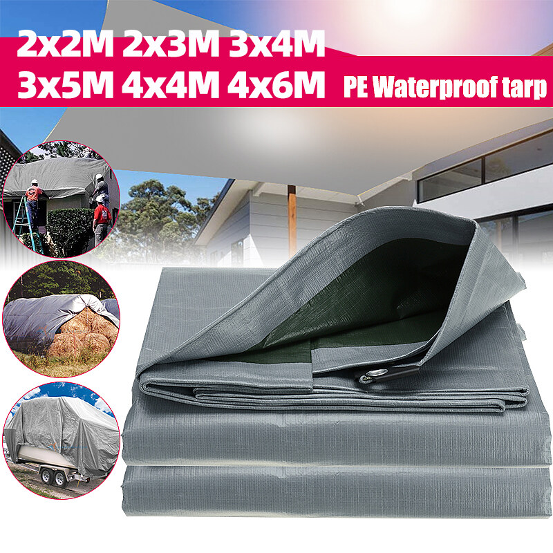 Waterproof Tarp Thicker Slan Sunscreen Silver Sun Shade Net Rain Tarp Canopy 100% Double-Sided Coating Tarpaulin Canvas Rubber Sunblock Awning Sun Visor House Awning 2x2 2x3 3x4 3x5 4x4 4x6 Meters Wit
